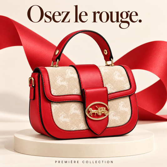 Sac à main Rouge & Beige — Détails dorés