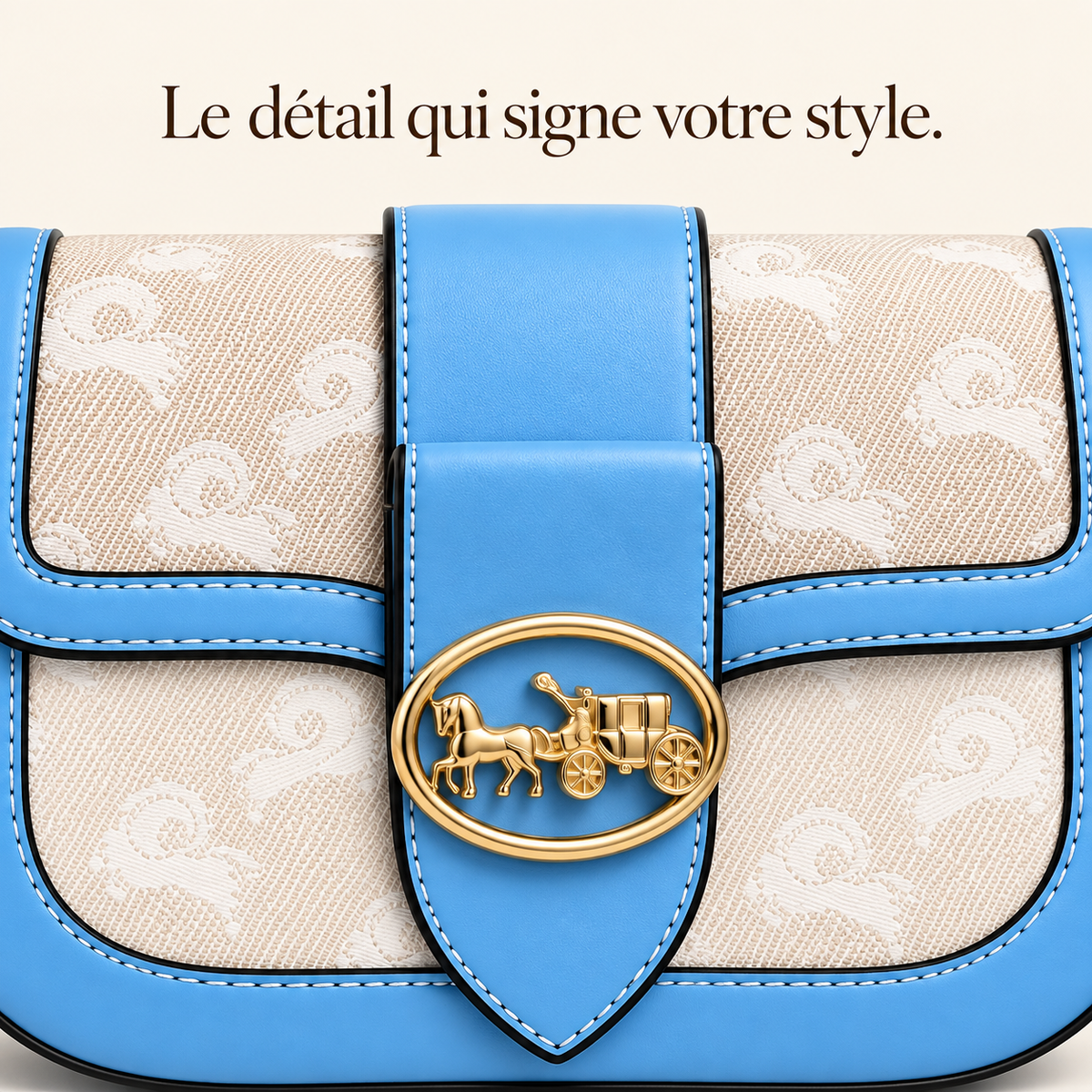 Sac à main Bleu Ciel & Beige — Détails dorés