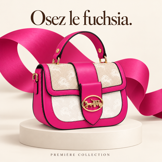 Sac à main Fuchsia & Beige — Détails dorés