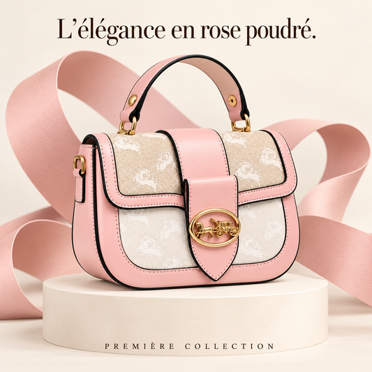 Sac à main Rose Poudré & Beige — Détails dorés