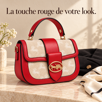 Sac à main Rouge & Beige — Détails dorés