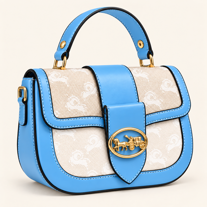 Sac à main Bleu Ciel & Beige — Détails dorés