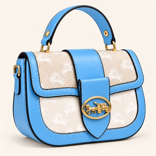 Sac à main Bleu Ciel & Beige — Détails dorés