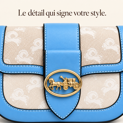 Sac à main Bleu Ciel & Beige — Détails dorés