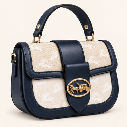 Sac à main Bleu Marine & Beige — Détails dorés