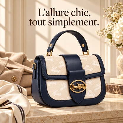 Sac à main Bleu Marine & Beige — Détails dorés