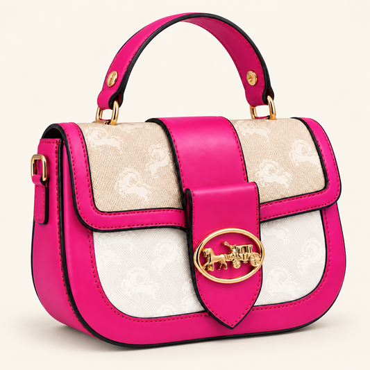 Sac à main Fuchsia & Beige — Détails dorés