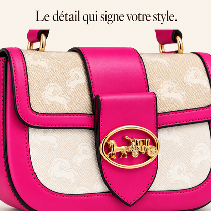 Sac à main Fuchsia & Beige — Détails dorés