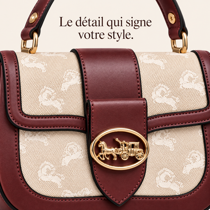 Sac à main Bordeaux & Beige — Détails dorés