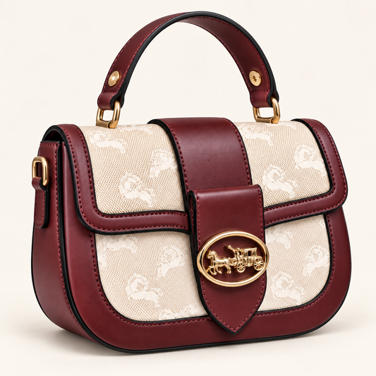 Sac à main Bordeaux & Beige — Détails dorés