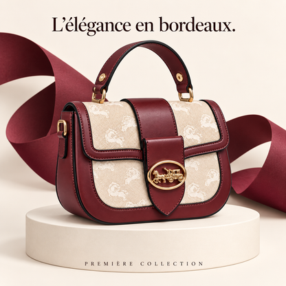 Sac à main Bordeaux & Beige — Détails dorés