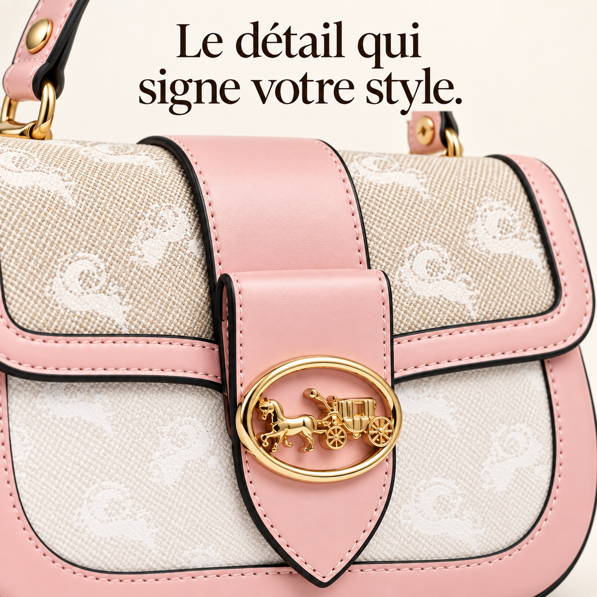Sac à main Rose Poudré & Beige — Détails dorés