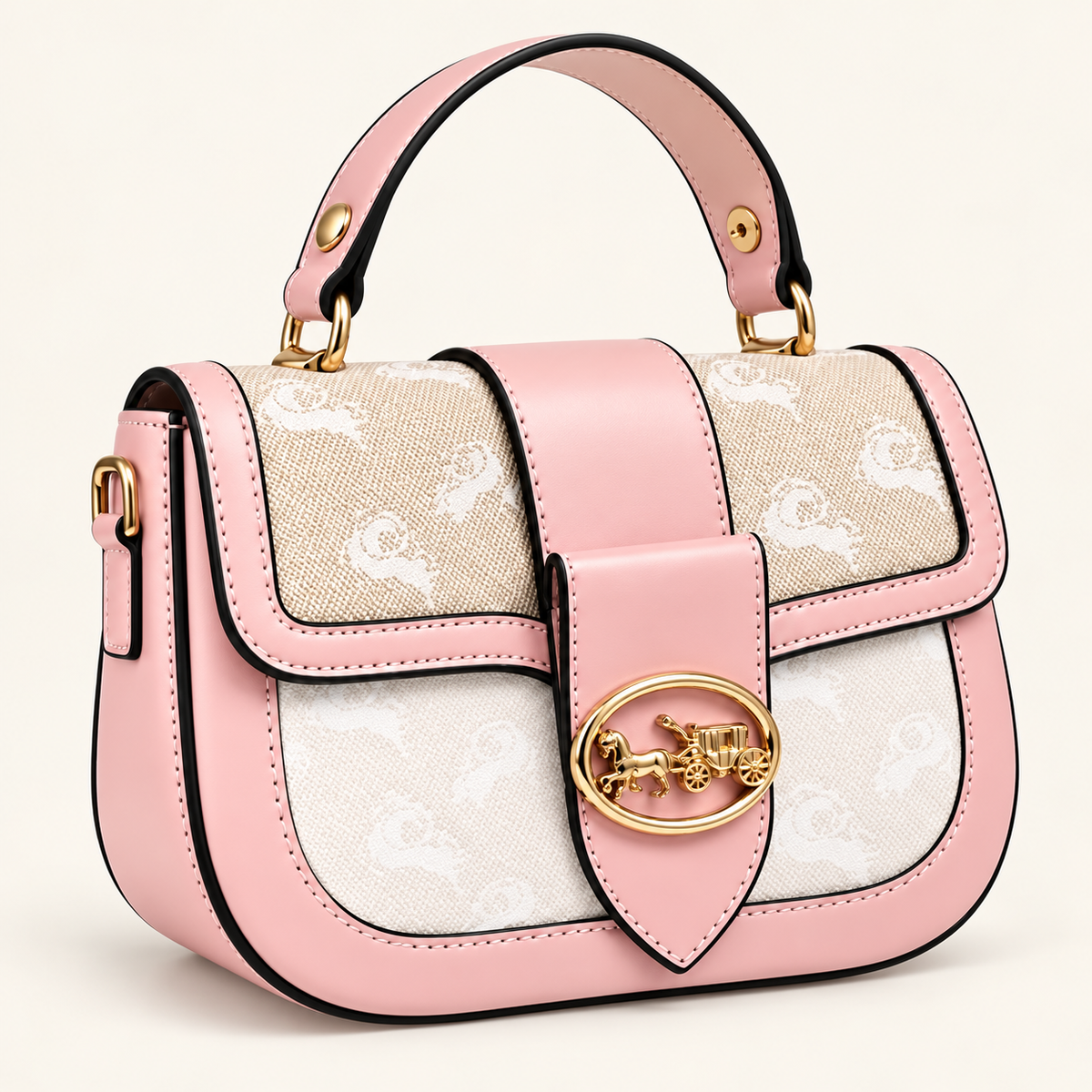 Sac à main Rose Poudré & Beige — Détails dorés