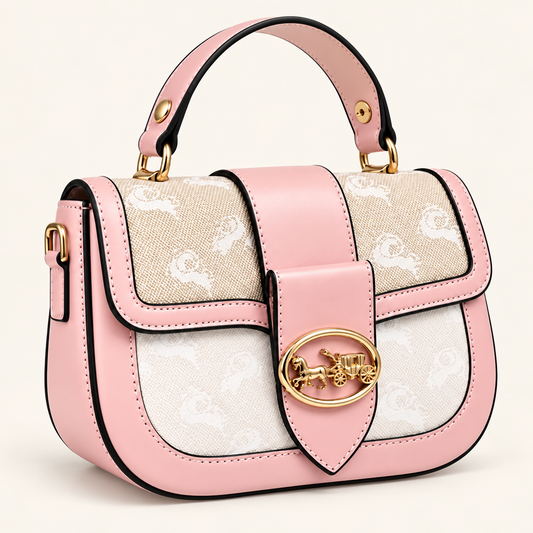 Sac à main Rose Poudré & Beige — Détails dorés
