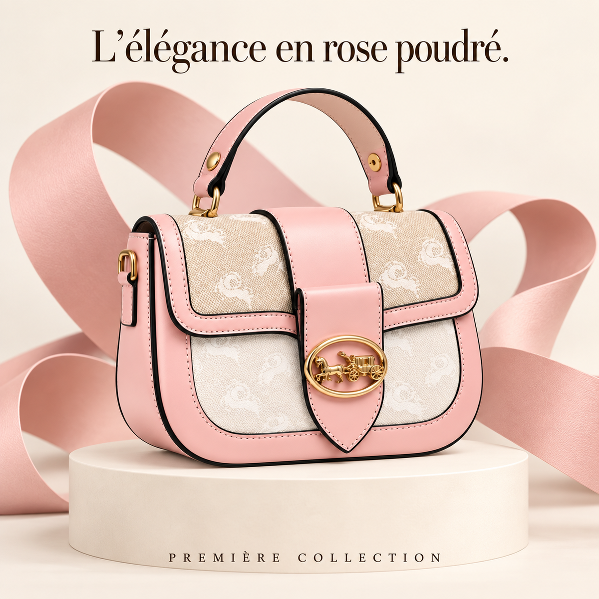 Sac à main Rose Poudré & Beige — Détails dorés